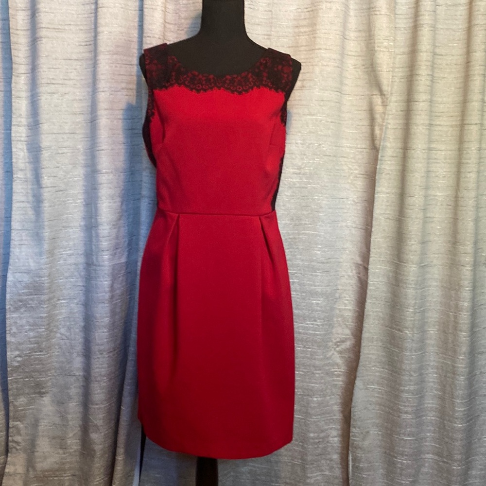 Red and black lace dress
